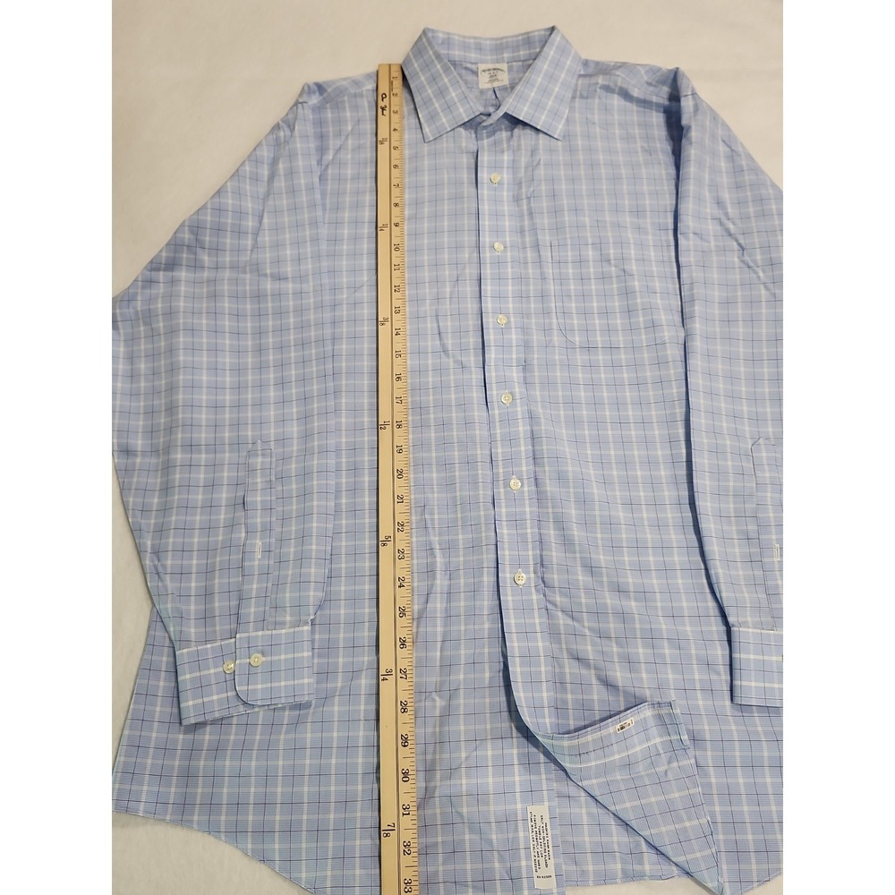 Brooks Brothers Shirt Mens 18-4/5 346 Slim Fit Blue Plaid Long Sleeve Button Up - Picture 6 of 9